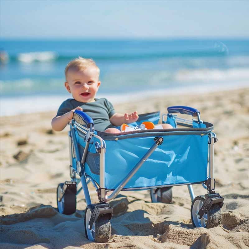 carrito playa con niño